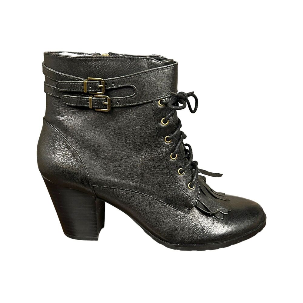 BELLA VITA Womens US 11 M Kody Ankle Bootie Black Leather Fringe Chunky Heel NEW